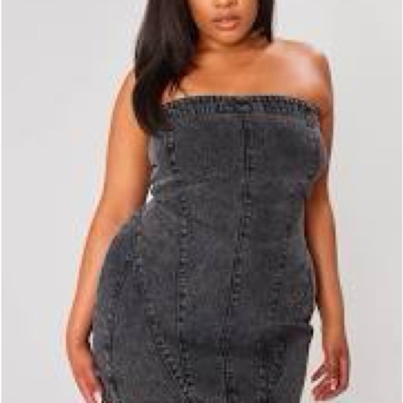 PrettyLittleThing Asymmetrical Denim Washed Black Mini Dress NWT US 6 - Picture 2 of 7